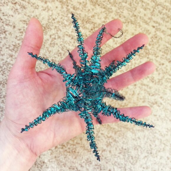 Vintage Coil Tinsel Wire Wrap Star Teal Blue Christmas Ornament Vintage 3D - Picture 4 of 5